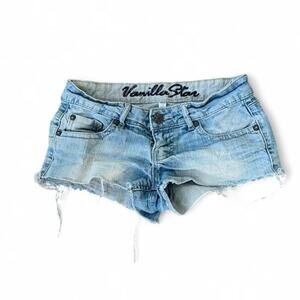 Vintage Vanilla Star Light Blue Distressed Micro Mini Denim Shorts – Size 3